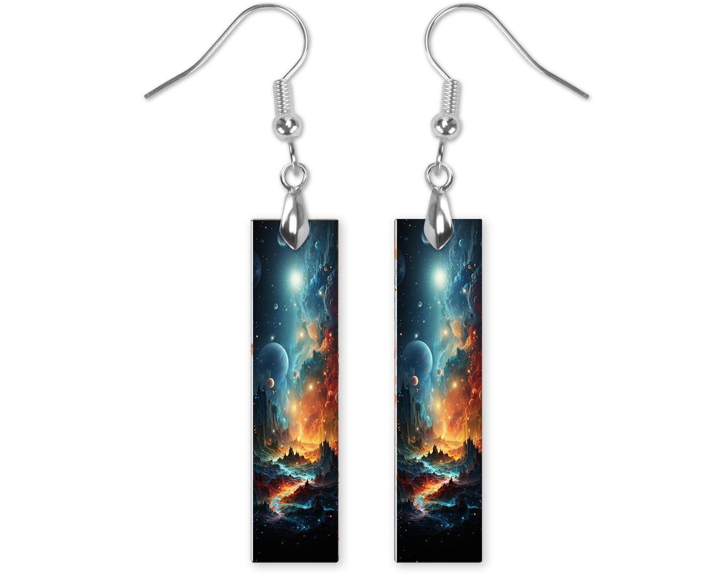 Outer Space World Printed Wood Dangle Earrings Hypoallergenic Jewelry Handmade