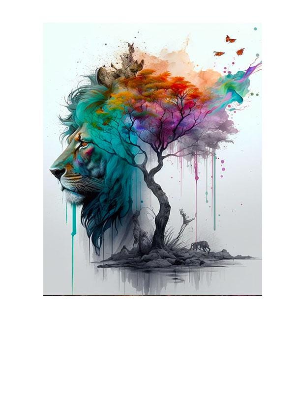 New Release, 11x14 Lion Abstract Wall Art Canvas Print