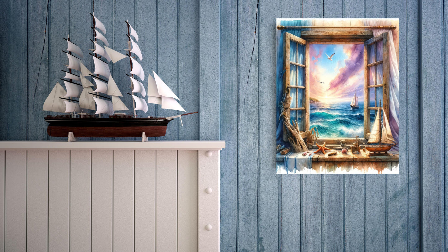 11x14 Window on the Sea Wall Art Canvas Print