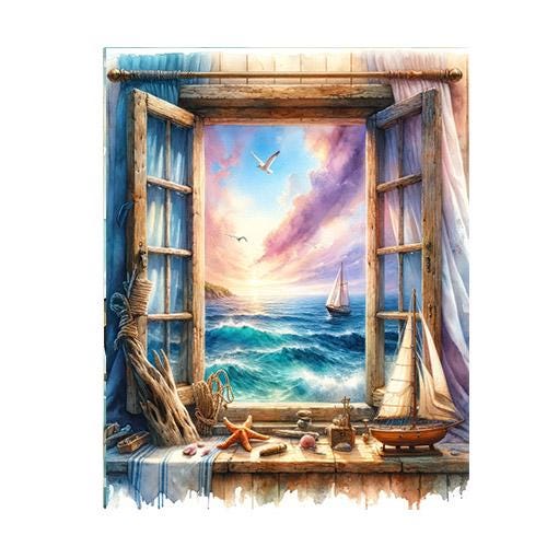 11x14 Window on the Sea Wall Art Canvas Print