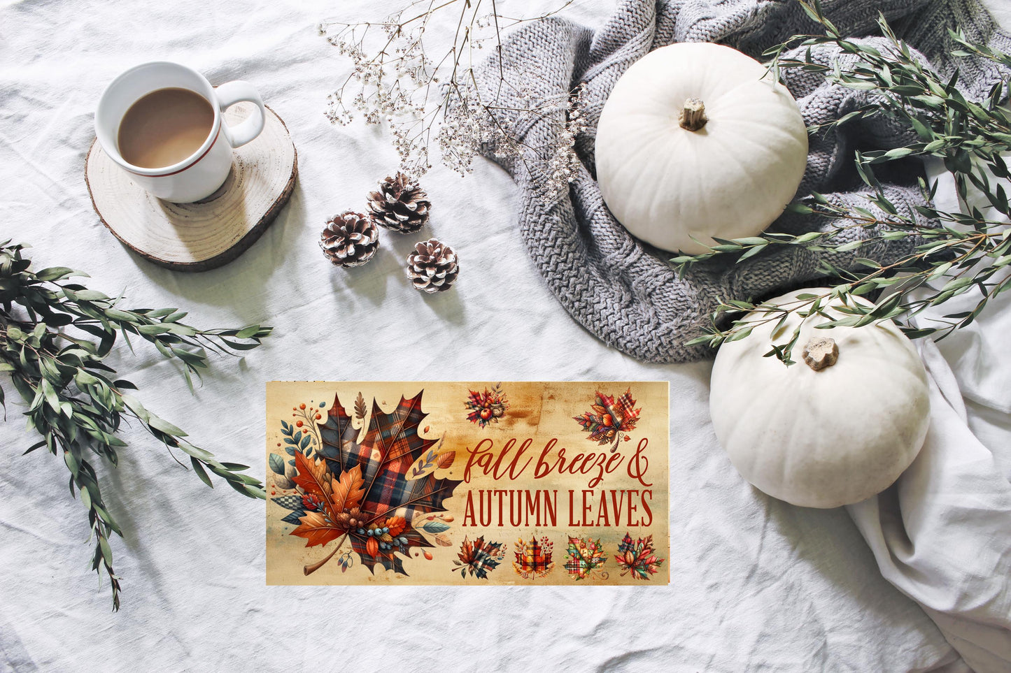 Fall Leaves Autumn Breeze Plaid Leaves Wood Sign, Wood Decorative Wall Signs, 5" x 10" Wood Wall Decor, Hanging Wall Sign