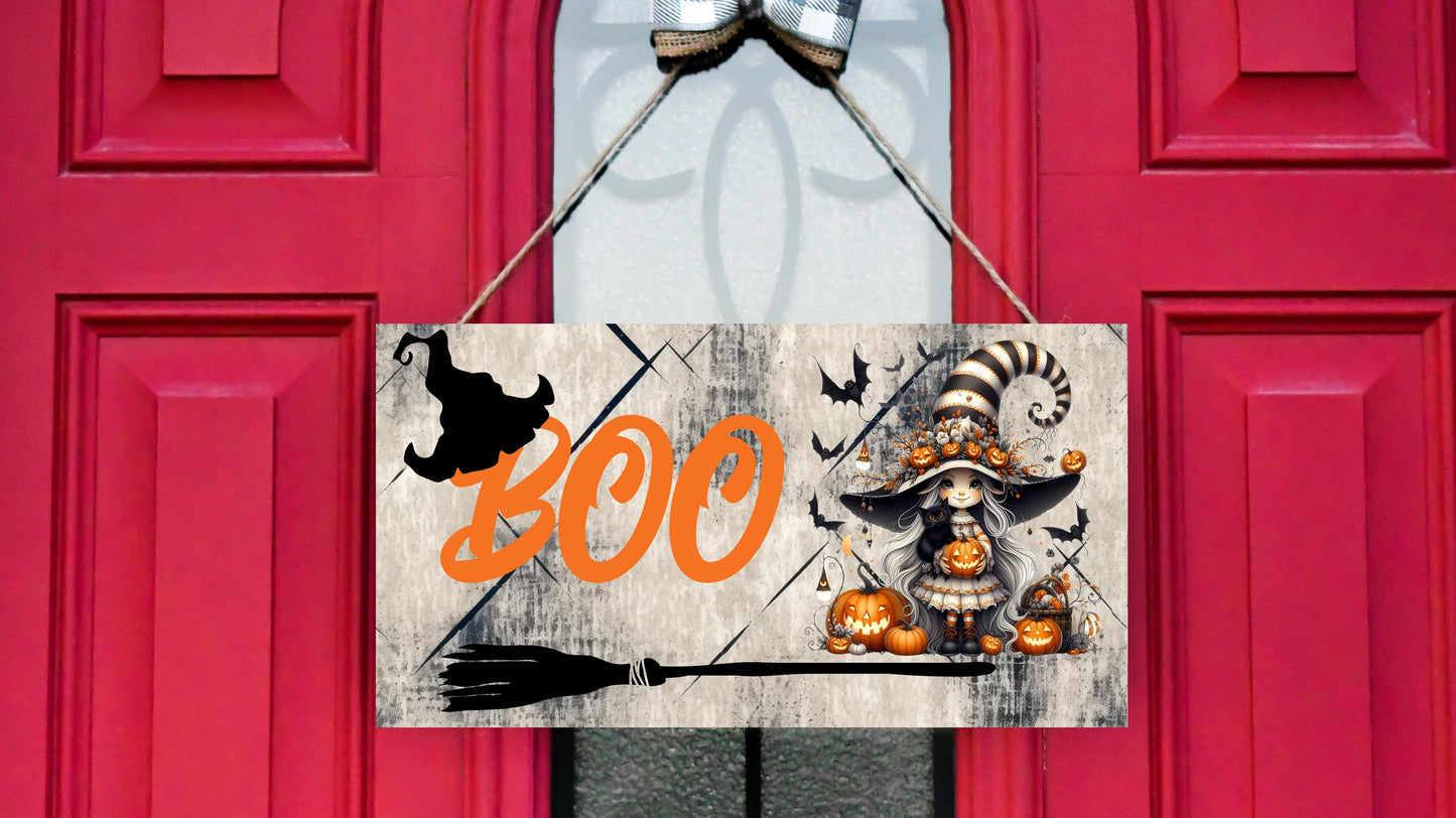 Halloween Witch Boo Wood Sign, Wood Decorative Wall Signs, 5" x 10" Wood Wall Decor, Hanging Wall Sign