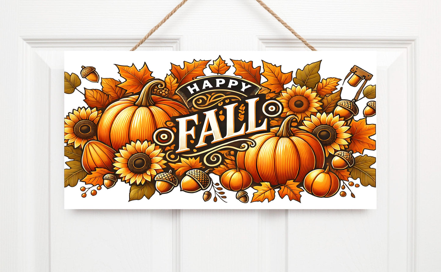 Happy Fall Acorns and Pumpkins Wood Sign, Wood Decorative Wall Signs, 5" x 10" Wood Wall Decor, Hanging Wall Sign