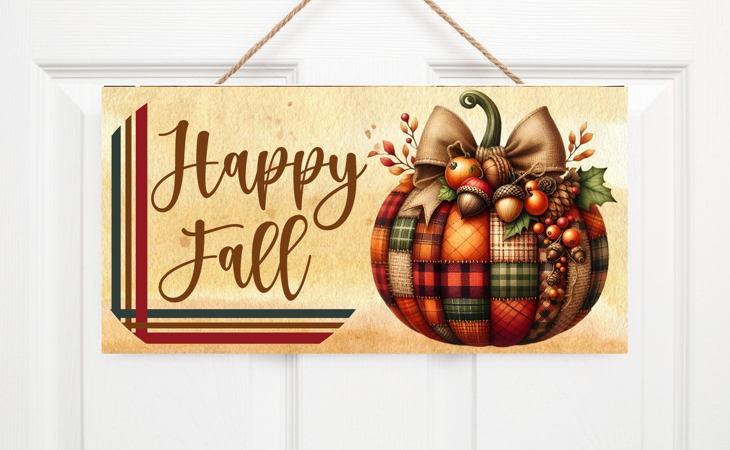 Plaid Pumpkin Happy Fall Wood Sign, Wood Decorative Wall Signs, 5" x 10" Wood Wall Decor, Hanging Wall Sign