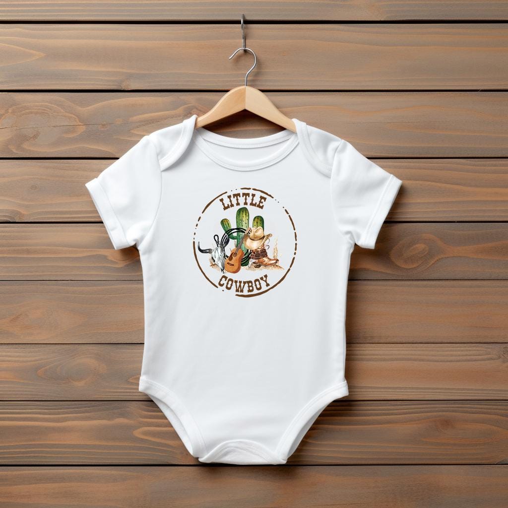 Baby Bodysuit, Round Little Cowboy One Piece Baby Suit, Baby Gift, Long / Short Sleeve, 0-18 Months size