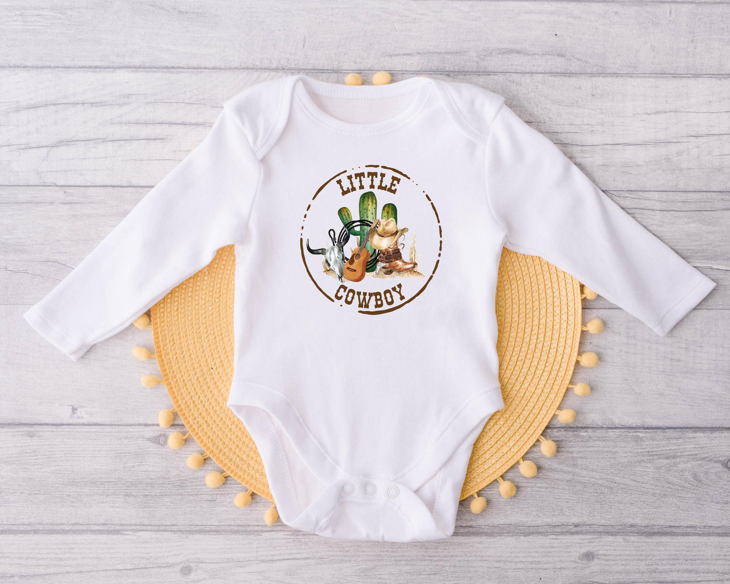 Baby Bodysuit, Round Little Cowboy One Piece Baby Suit, Baby Gift, Long / Short Sleeve, 0-18 Months size