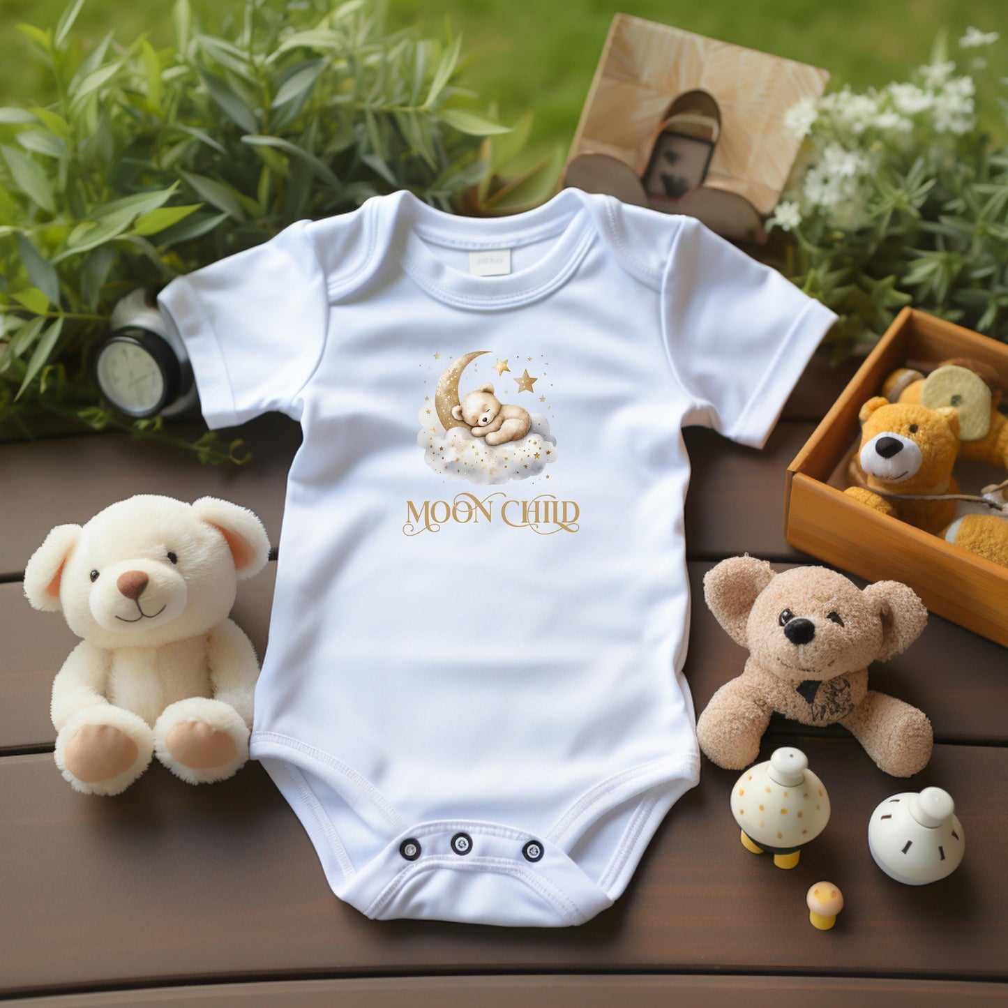 Baby Bodysuit, Bear Moon Child One Piece Baby Suit, Baby Gift, Long / Short Sleeve, 0-18 Months size