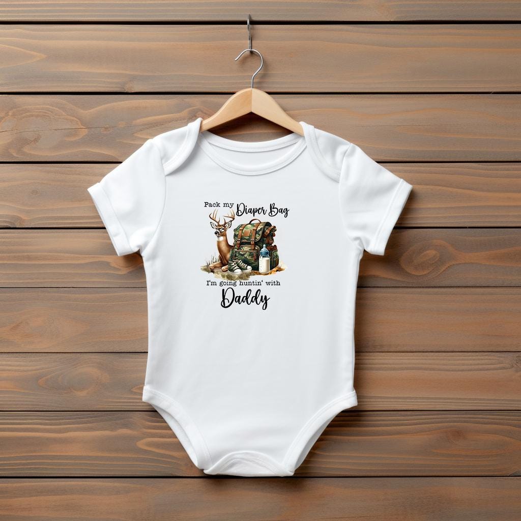 Baby Bodysuit, Pack My Diaper Bad I'm Going Hunting with Daddy One Piece Baby Suit, Baby Gift, Long / Short Sleeve, 0-18 Months size