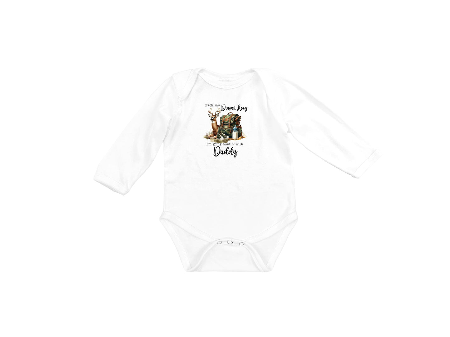 Baby Bodysuit, Pack My Diaper Bad I'm Going Hunting with Daddy One Piece Baby Suit, Baby Gift, Long / Short Sleeve, 0-18 Months size