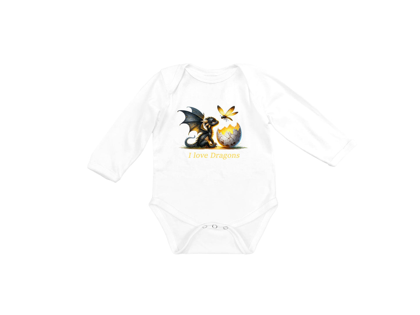 Baby Bodysuit, I Love Dragons One Piece Baby Suit, Baby Gift, Long / Short Sleeve, 0-18 Months size