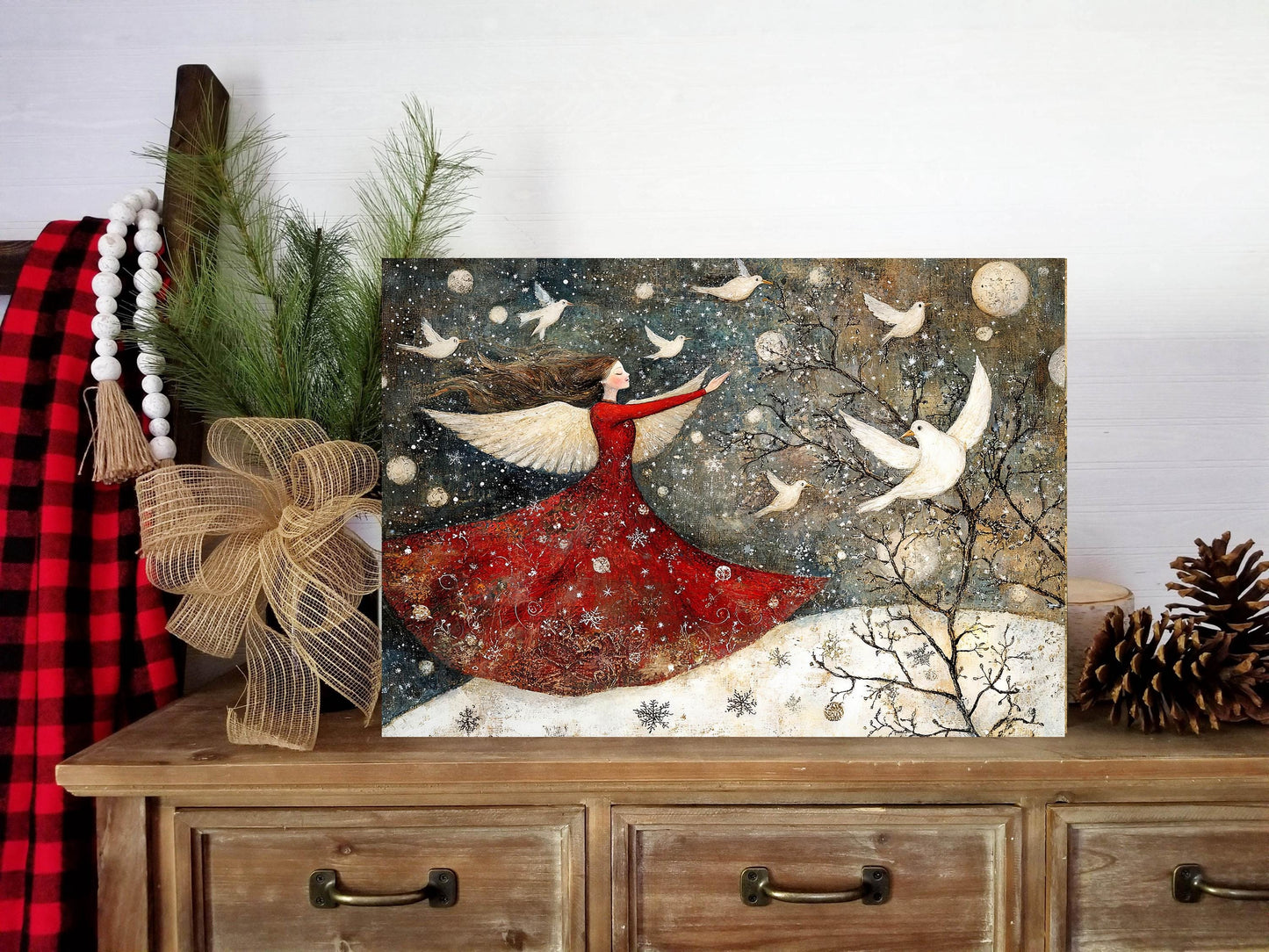 20x16 Christmas Angel and White Doves Wall Art Canvas Print