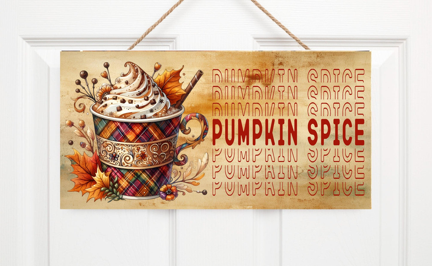 Pumpkin Spice Wood Sign, Wood Decorative Wall Signs, 5" x 10" Wood Wall Decor, Hanging Wall Sign