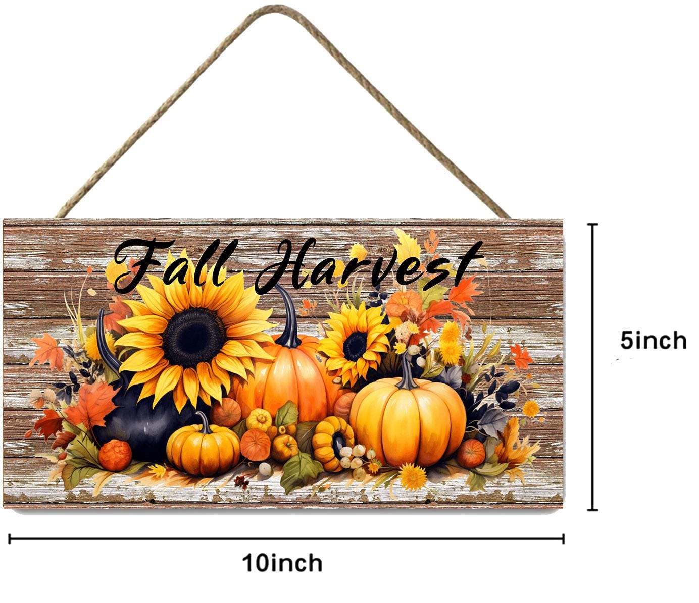 Fall Harvest Pumpkins and Sunflowers Wood Sign, Wood Decorative Wall Signs, 5" x 10" Wood Wall Decor, Hanging Wall Sign