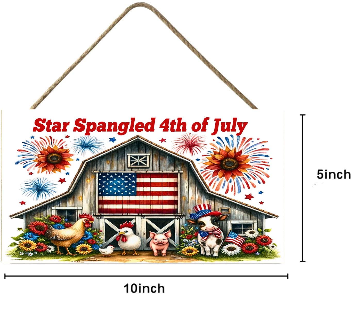 Star Spangled 4th of July Wood Sign, Wood Decorative Wall Signs, 5" x 10" Wood Wall Decor, Hanging Wall Sign