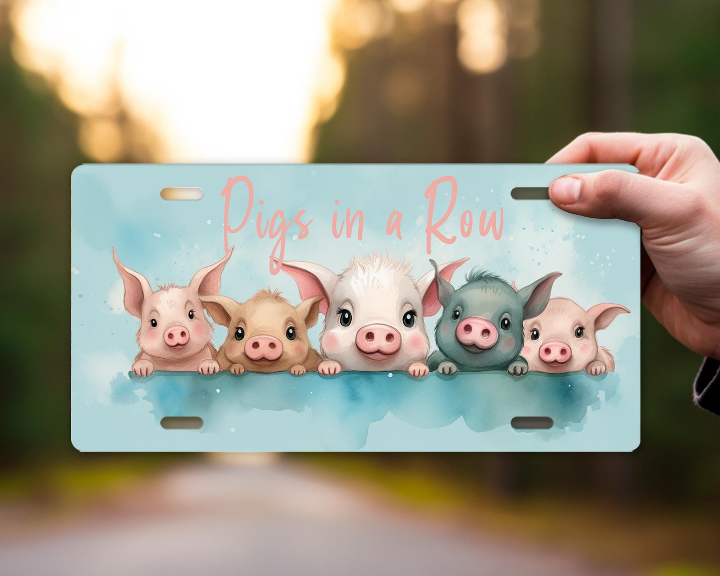 Vanity Front License Plate, Pigs in a Row Aluminum Vanity License Plate Car Accessory Decorative Front Plate