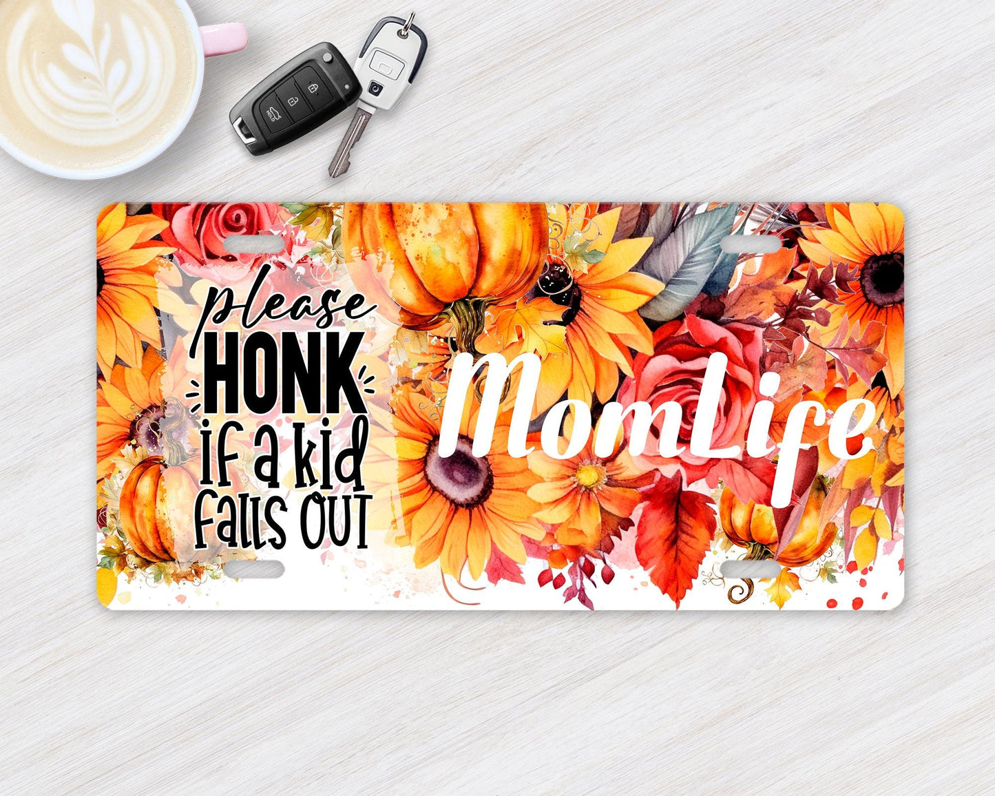 Vanity Front License Plate, Please Honk if a Kids Fall Out  Momlife Aluminum Vanity License Plate Car Accessory Decorative Front Plate