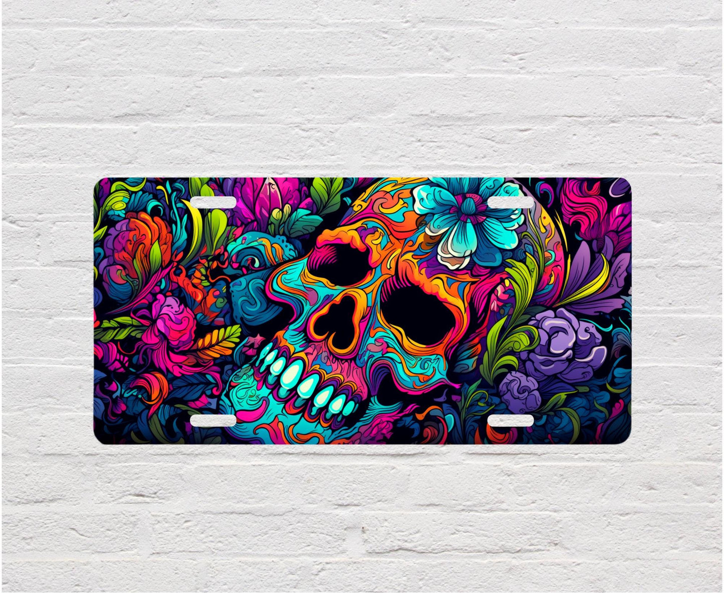 Vanity Front License Plate, Psychedelic Skull Aluminum Vanity License Plate Car Accessory Decorative Front Plate