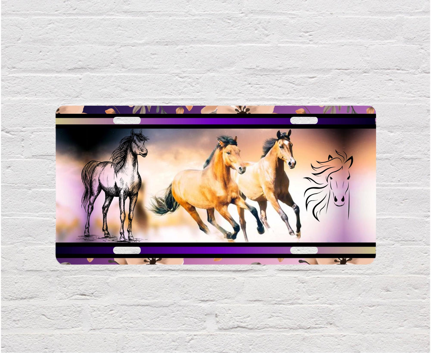 Vanity Front License Plate, Purple Horse Aluminum Vanity License Plate Car Accessory Decorative Front Plate