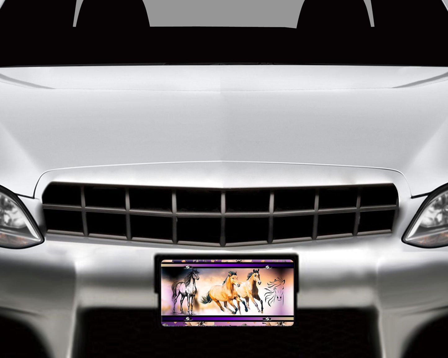 Vanity Front License Plate, Purple Horse Aluminum Vanity License Plate Car Accessory Decorative Front Plate