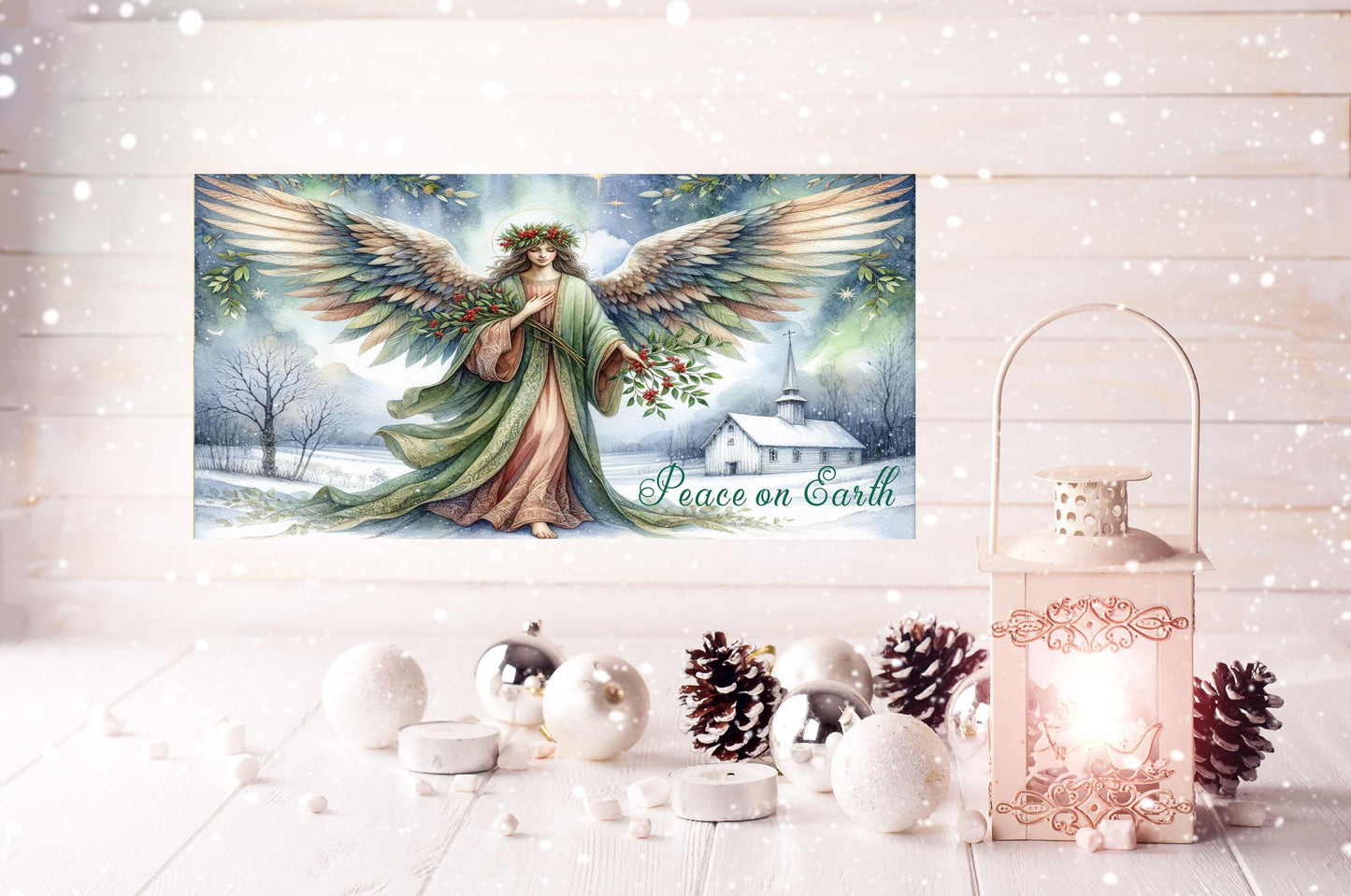 Peace on Earth Angel Christmas Wood Sign, Wood Decorative Wall Signs, 5" x 10" Wood Wall Decor, Hanging Wall Sign