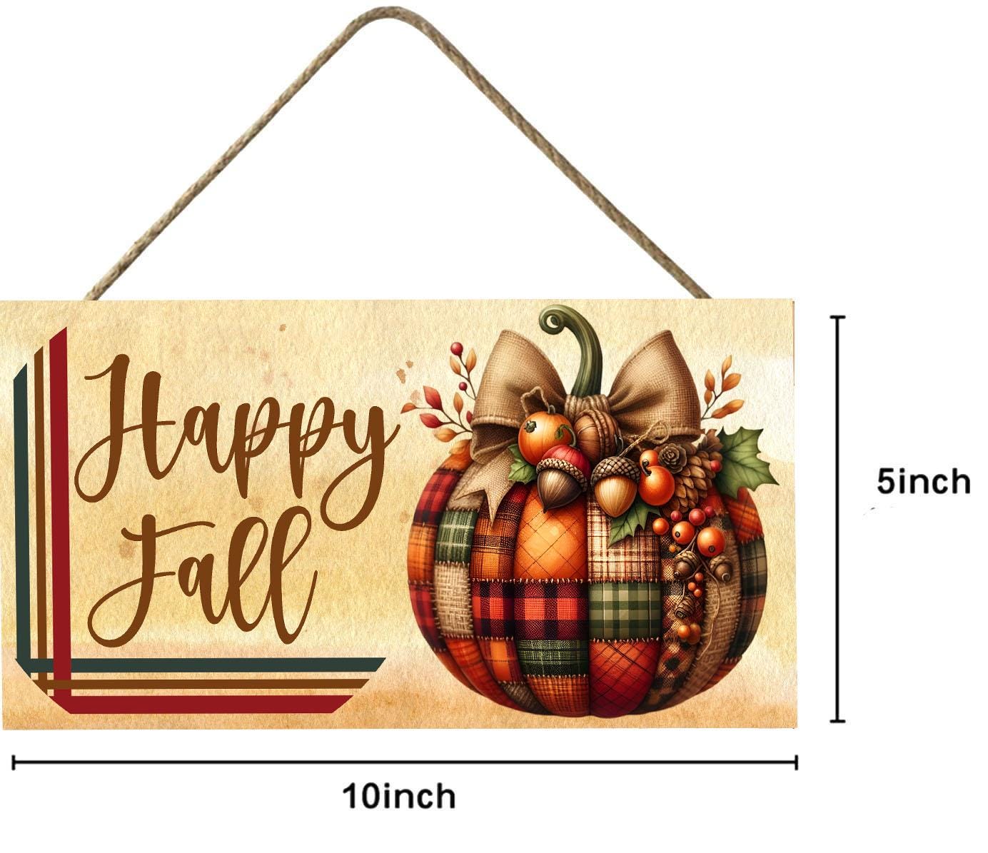 Plaid Pumpkin Happy Fall Wood Sign, Wood Decorative Wall Signs, 5" x 10" Wood Wall Decor, Hanging Wall Sign