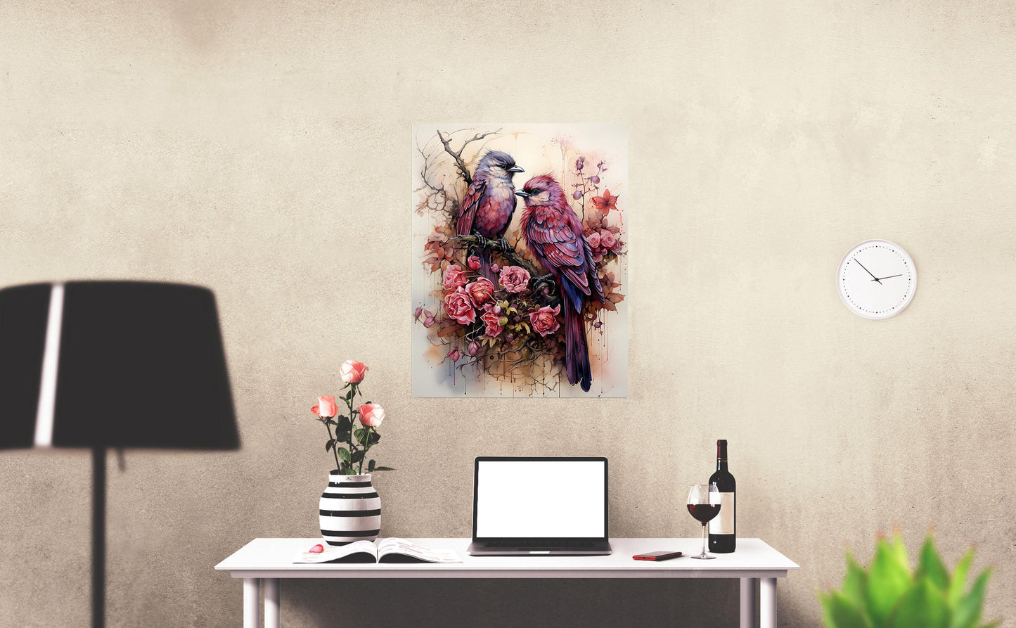 11x14 Raspberry Birds Wall Art Canvas Print