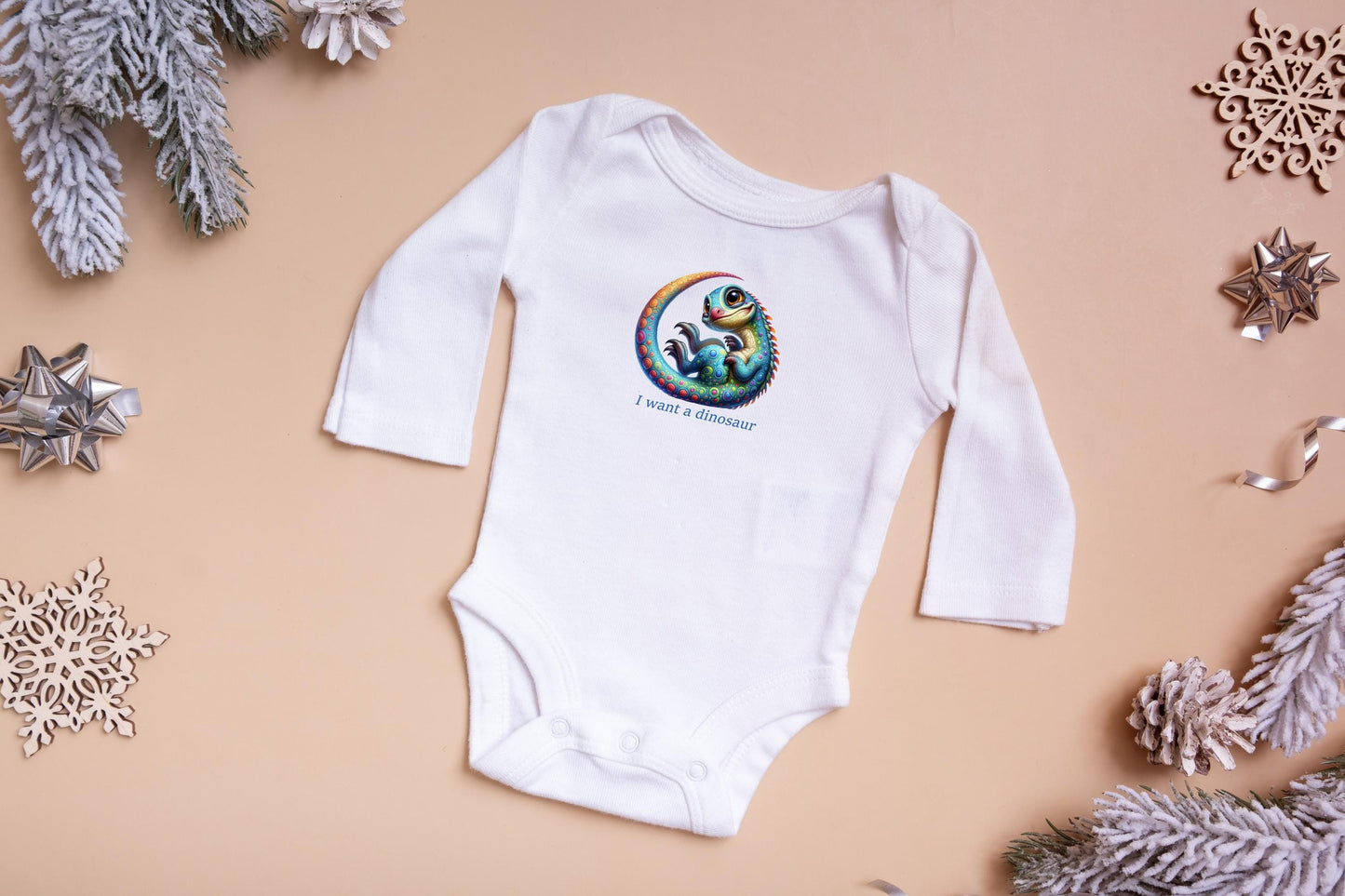 Baby Bodysuit, I Want a Dinosaur One Piece Baby Suit, Baby Gift, Long / Short Sleeve, 0-18 Months size