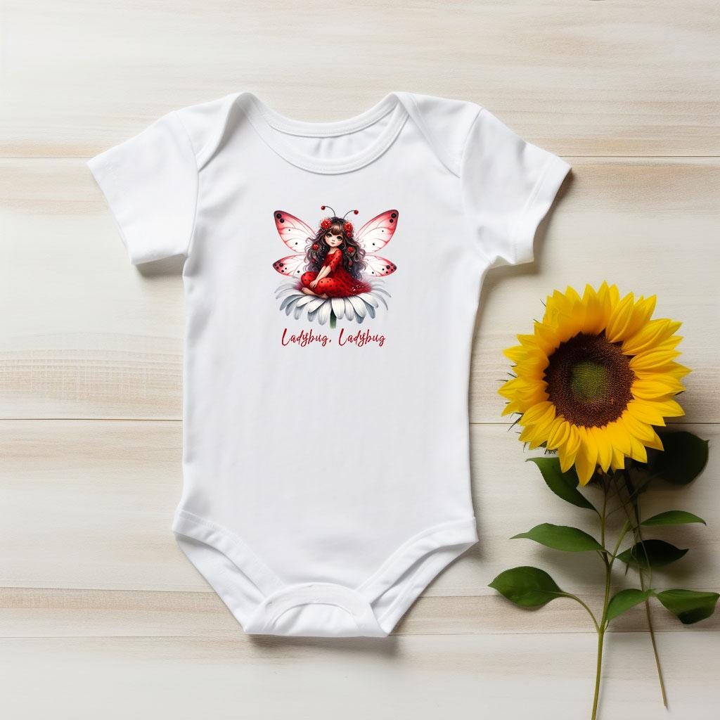 Baby Bodysuit, Ladybug, Ladybug Fairy One Piece Baby Suit, Baby Gift, Long / Short Sleeve, 0-18 Months size