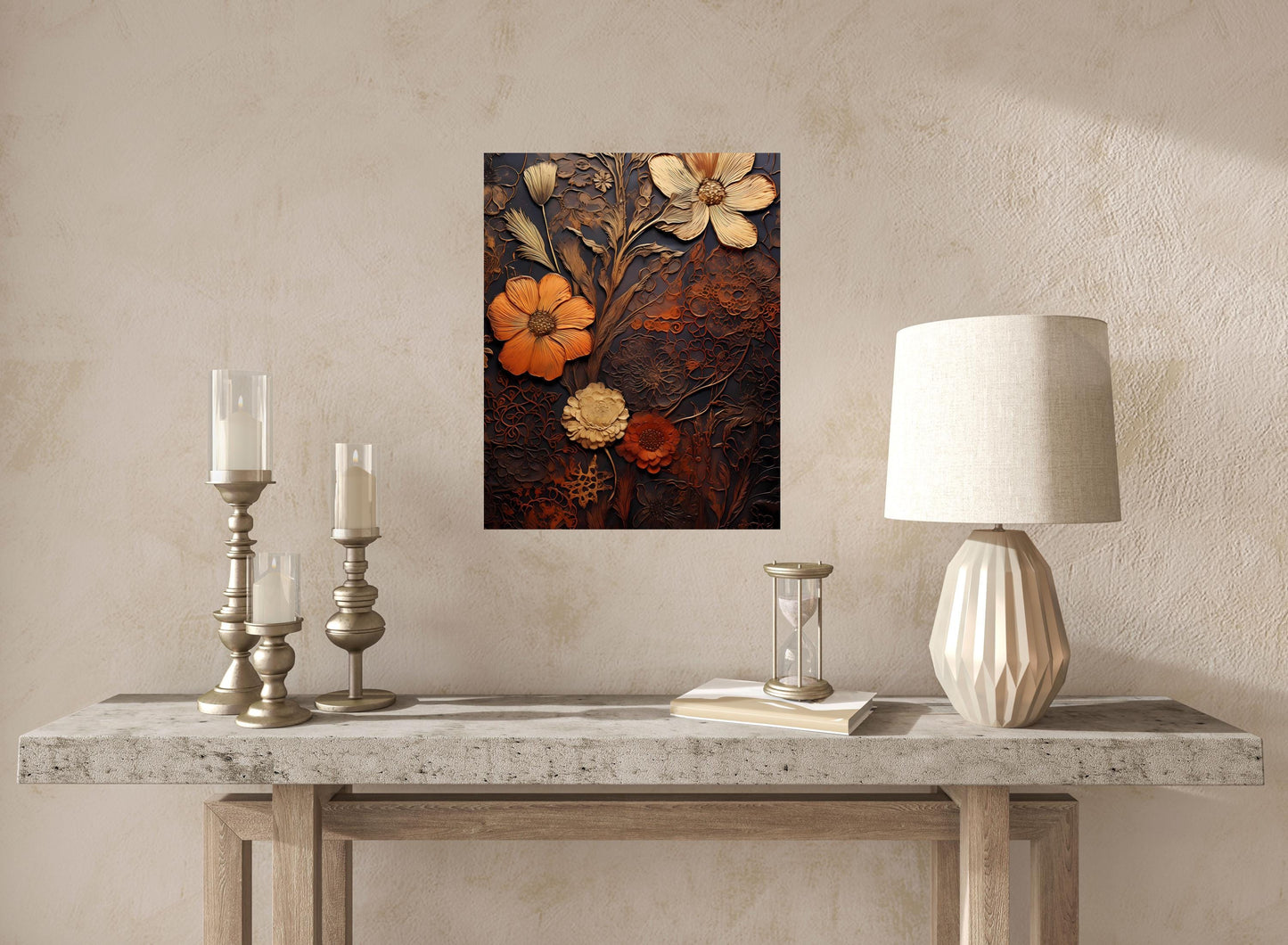 11x14 Rust Floral Wall Art Canvas Print