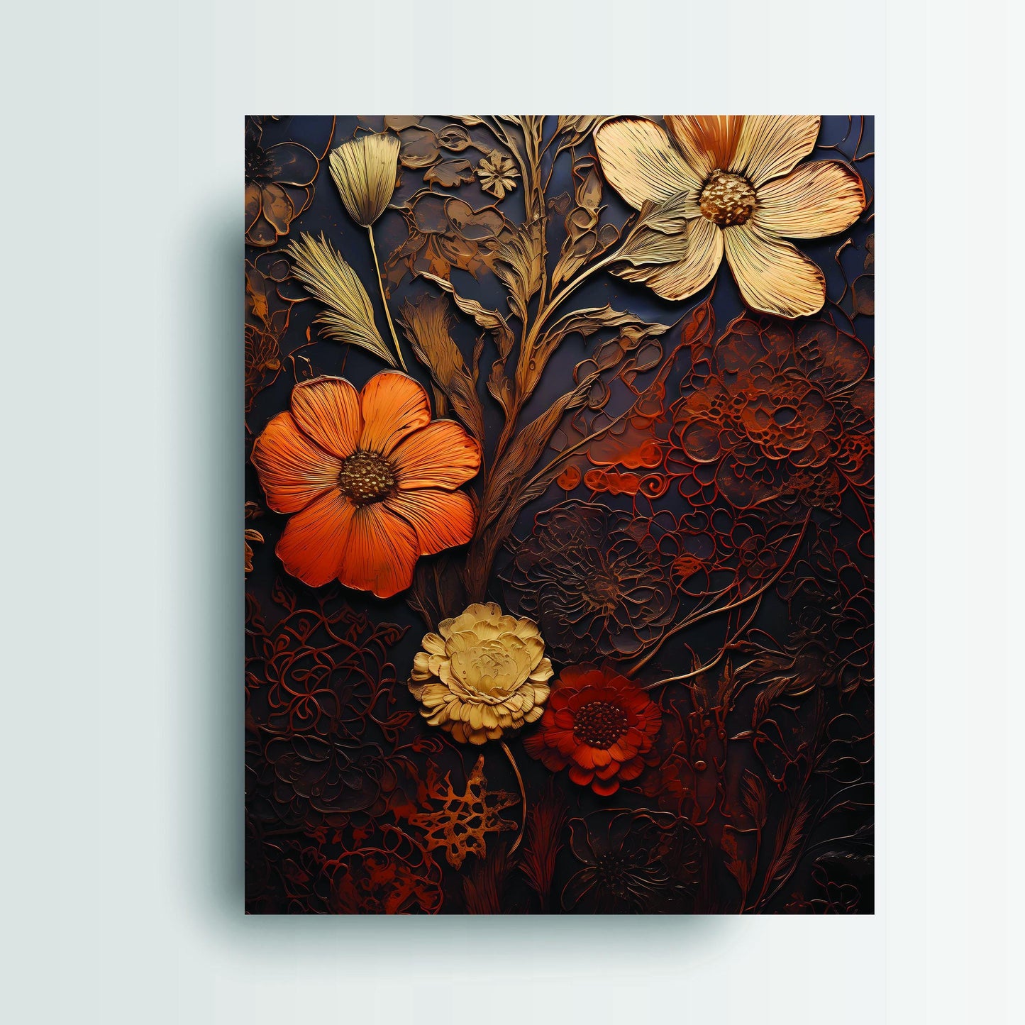 11x14 Rust Floral Wall Art Canvas Print