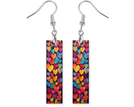 All Over Hearts Printed Wood Dangle Earrings Hypoallergenic Jewelry Handmade