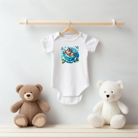 Baby Bodysuit, Blue Sleeping Highland Cow One Piece Baby Suit, Baby Gift, Long / Short Sleeve, 0-18 Months size