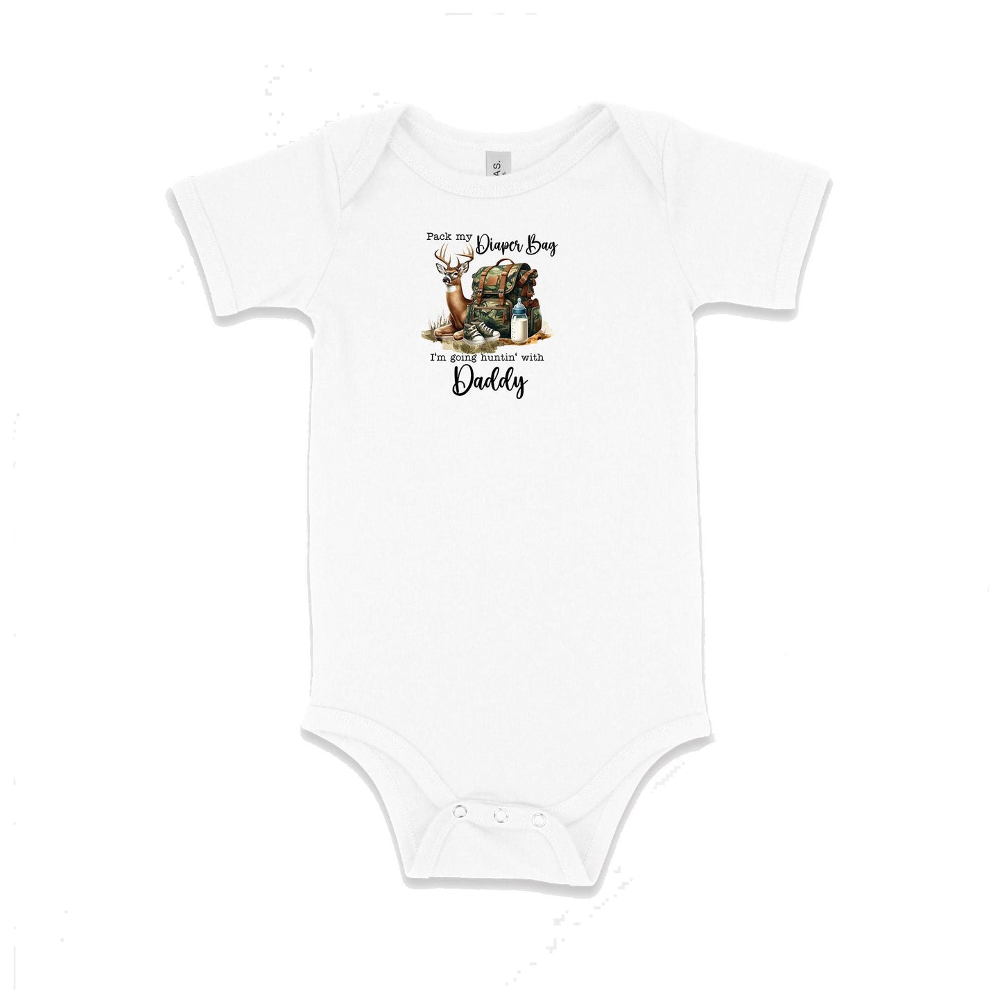 Baby Bodysuit, Pack My Diaper Bad I'm Going Hunting with Daddy One Piece Baby Suit, Baby Gift, Long / Short Sleeve, 0-18 Months size