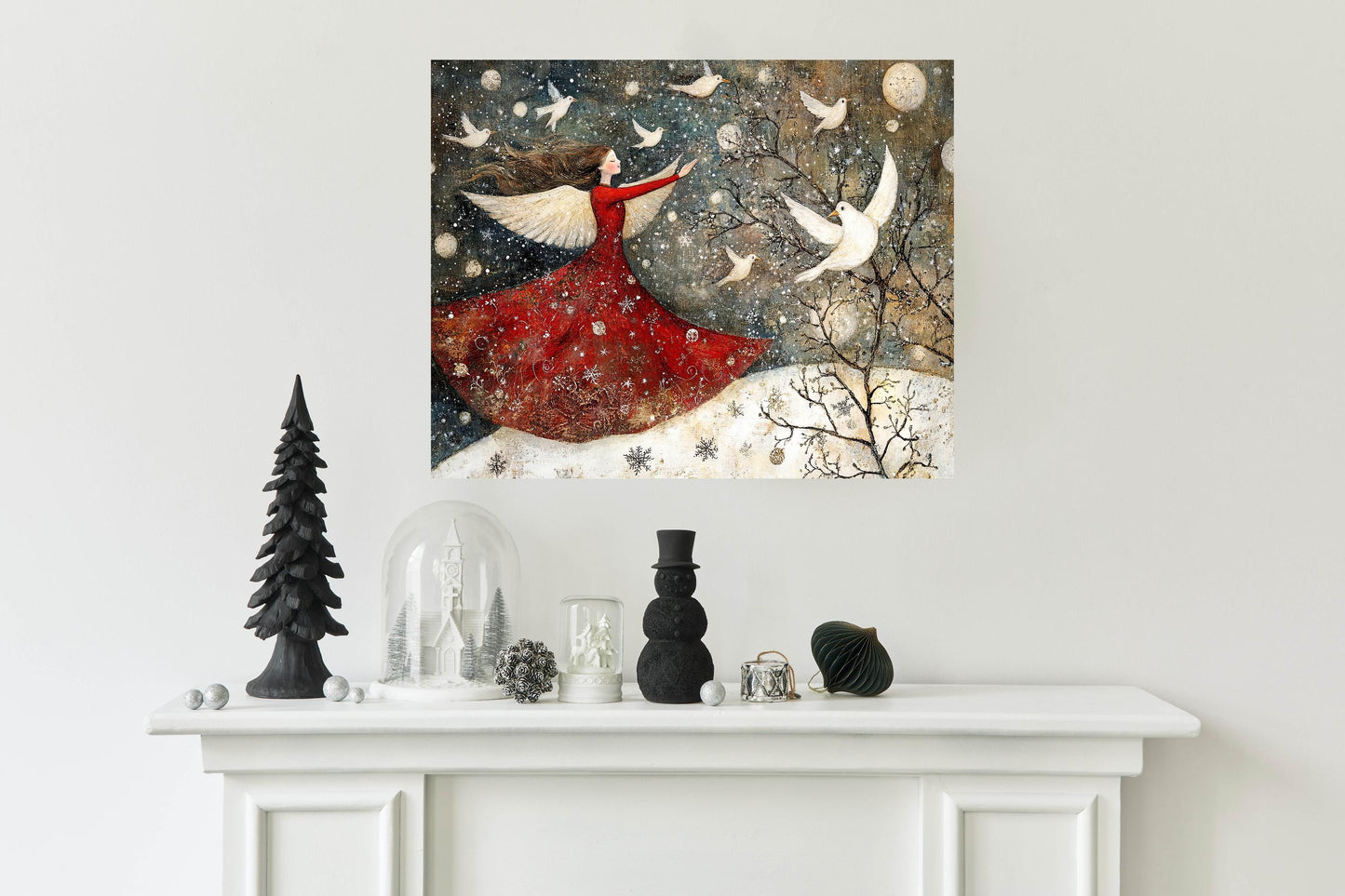 20x16 Christmas Angel and White Doves Wall Art Canvas Print