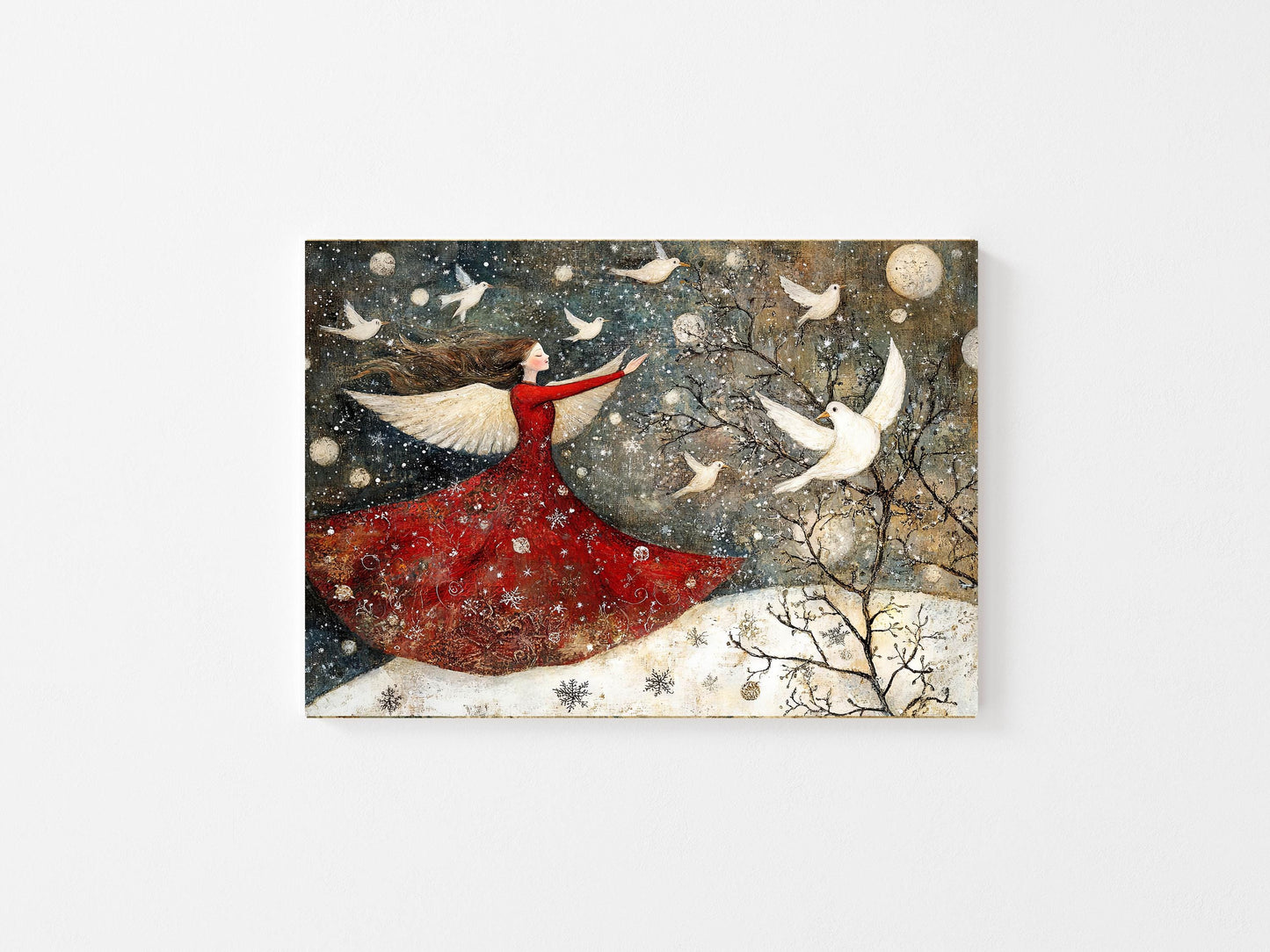 20x16 Christmas Angel and White Doves Wall Art Canvas Print