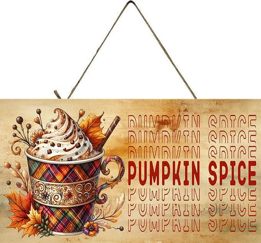 Pumpkin Spice Wood Sign, Wood Decorative Wall Signs, 5" x 10" Wood Wall Decor, Hanging Wall Sign