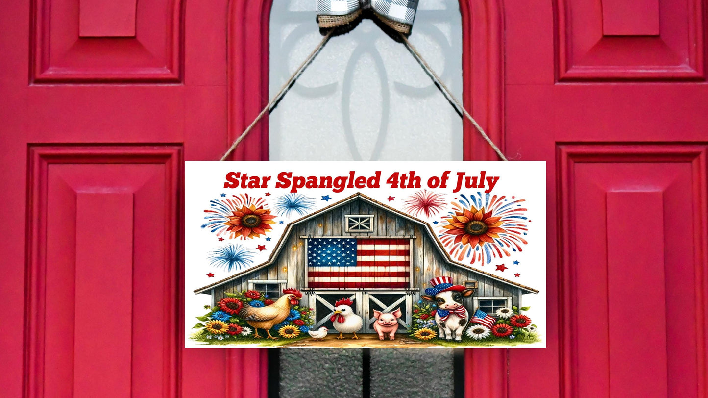 Star Spangled 4th of July Wood Sign, Wood Decorative Wall Signs, 5" x 10" Wood Wall Decor, Hanging Wall Sign