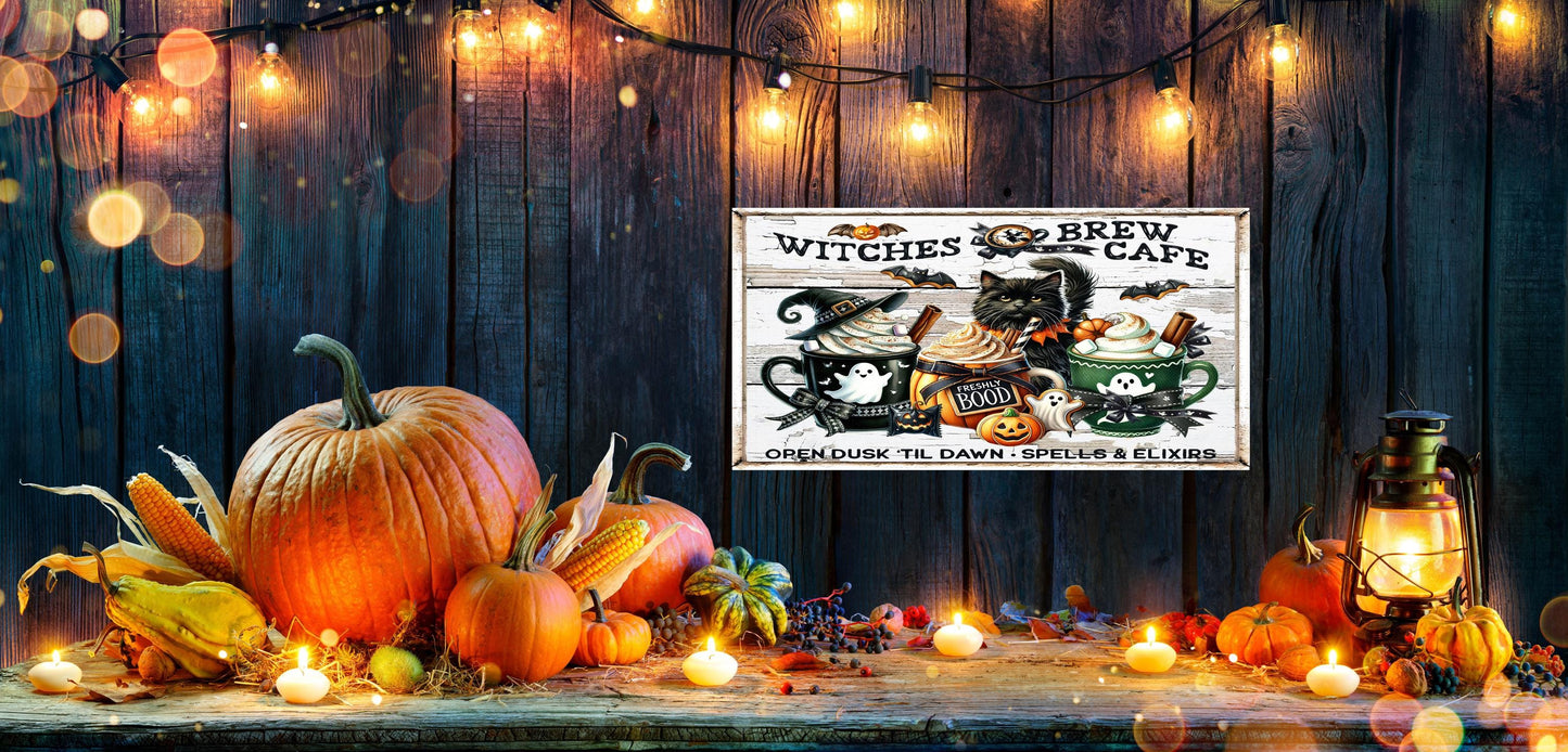 Halloween Witches Brew Cafe Wood Sign, Wood Decorative Wall Signs, 5" x 10" Wood Wall Decor, Hanging Wall Sign