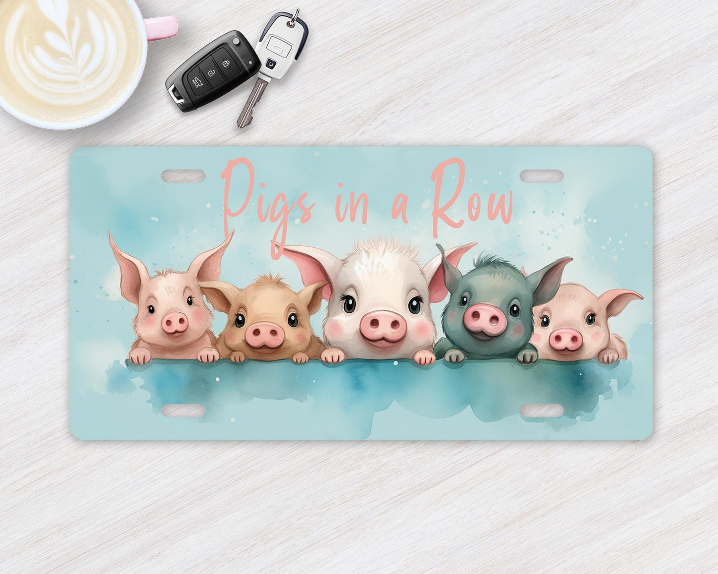 Vanity Front License Plate, Pigs in a Row Aluminum Vanity License Plate Car Accessory Decorative Front Plate