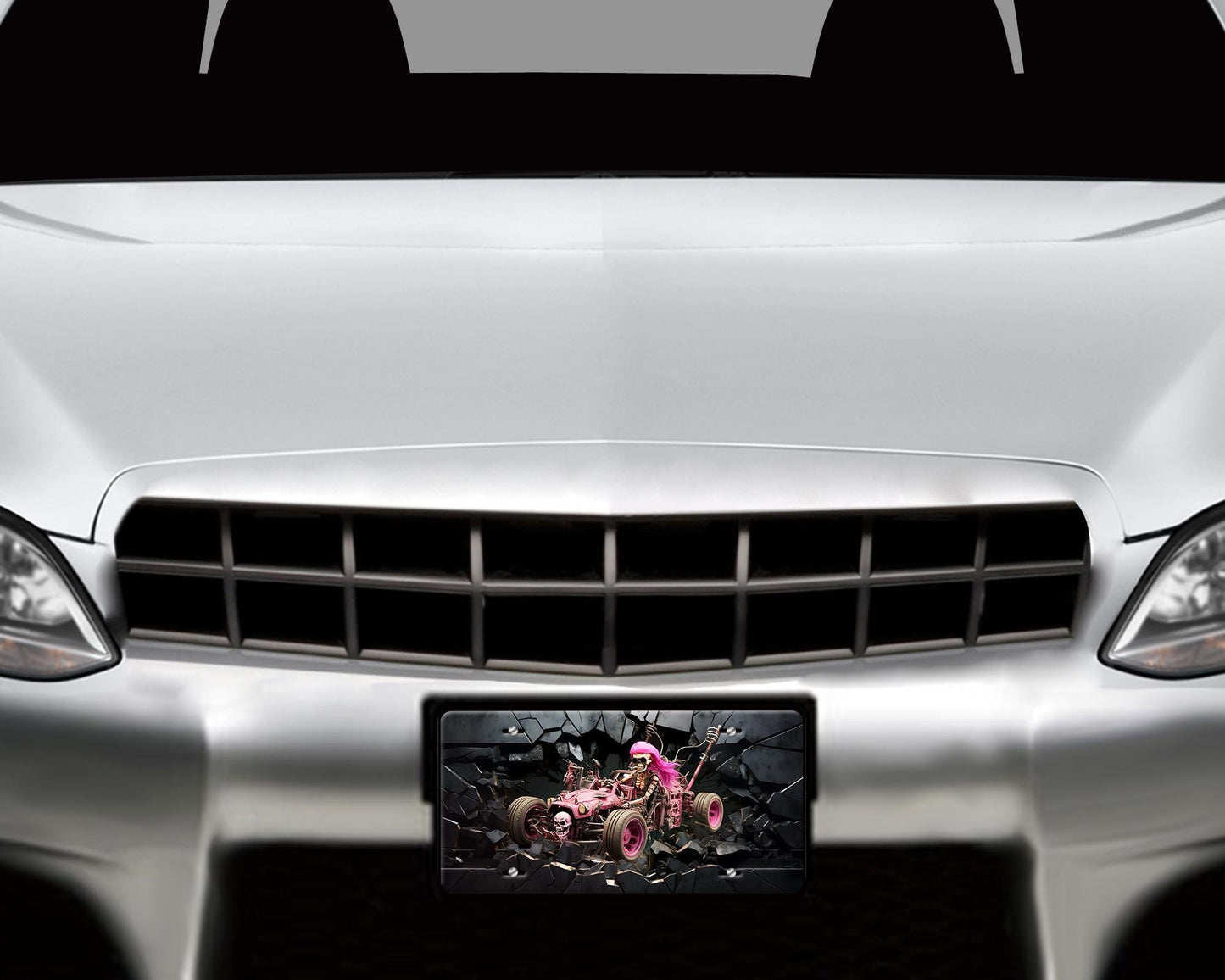 Vanity Front License Plate, Pink Dune Buggy Aluminum Vanity License Plate Car Accessory Decorative Front Plate