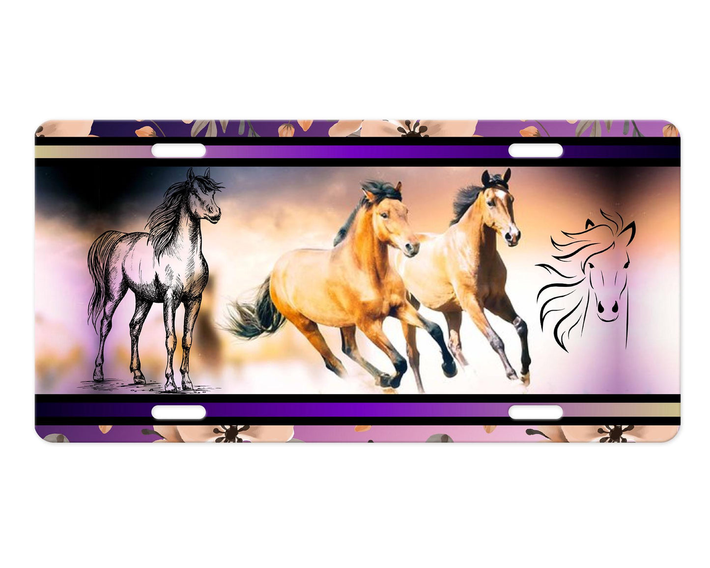 Vanity Front License Plate, Purple Horse Aluminum Vanity License Plate Car Accessory Decorative Front Plate