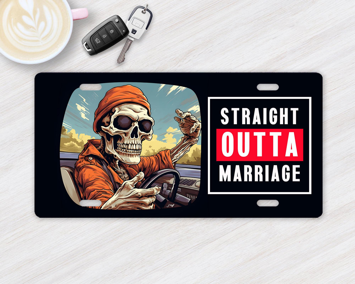 Funny Vanity License Plate, Straight Outta Marriage Aluminum Vanity License Plate Car Accessory Decorative Front Plate