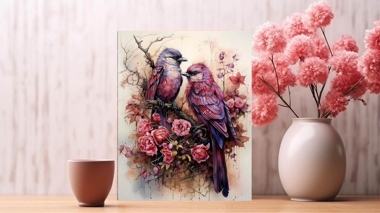 11x14 Raspberry Birds Wall Art Canvas Print