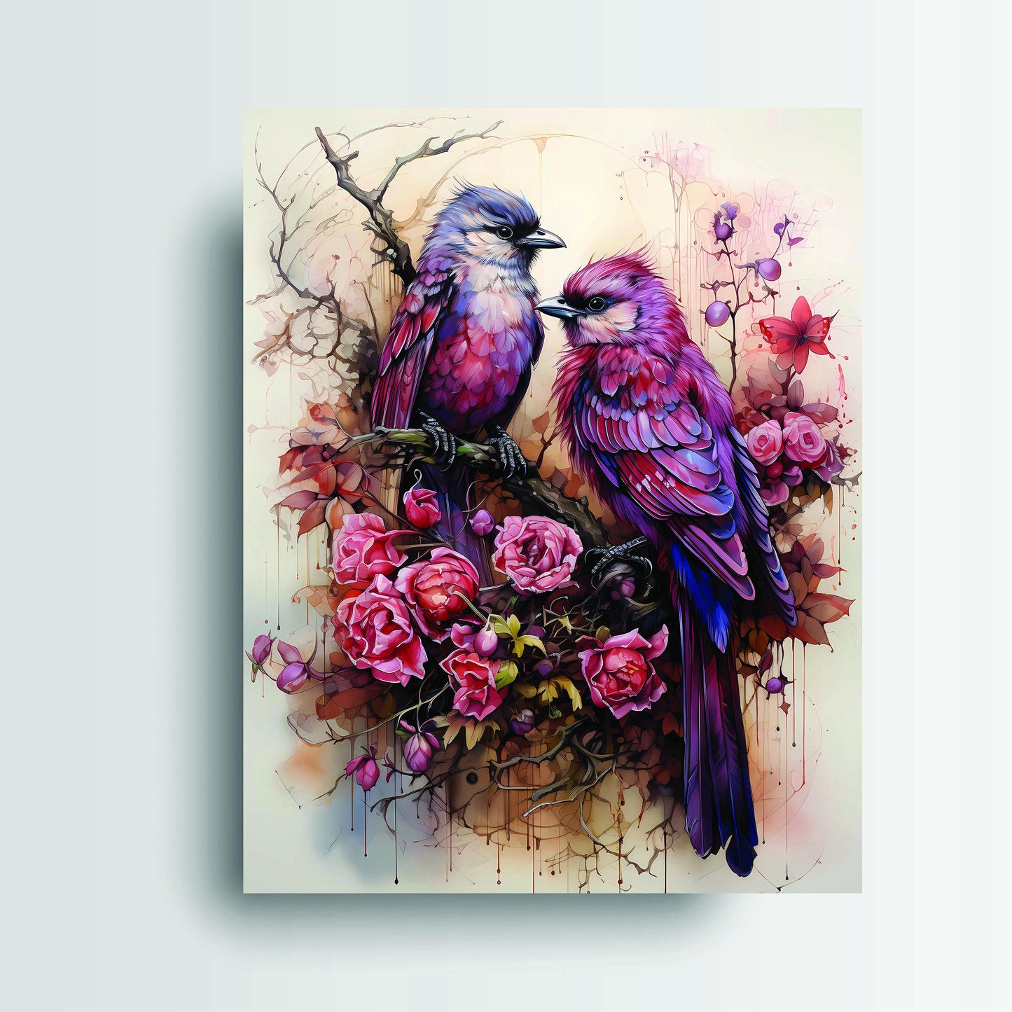 11x14 Raspberry Birds Wall Art Canvas Print