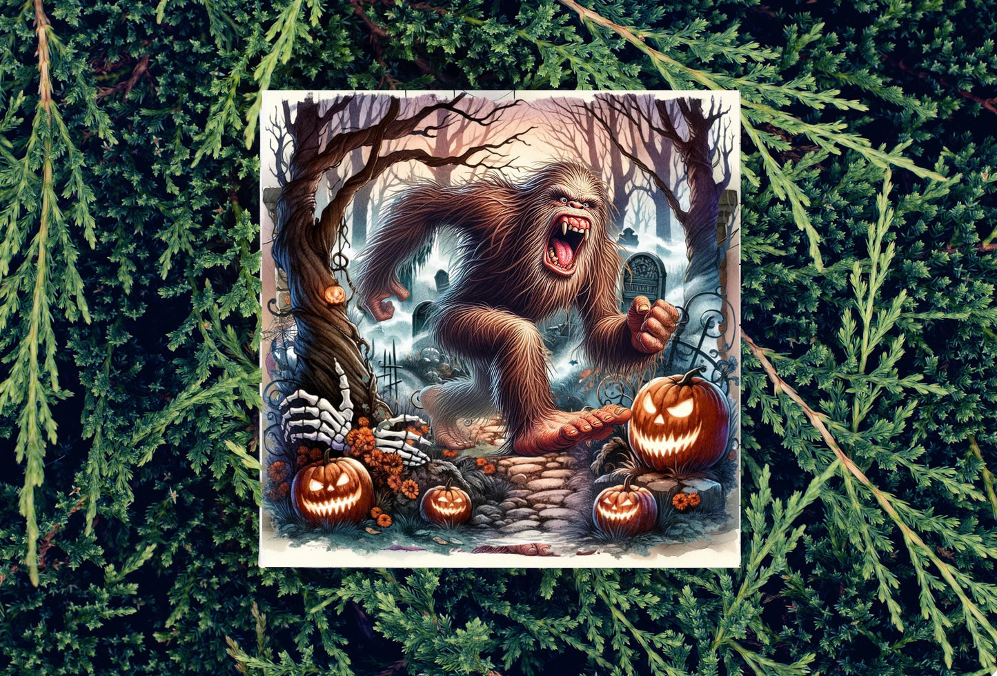 Bigfoot Halloween Cemetery Hanging Wall Mini Sign Wood Home Decor, Door Hanger, Wreath Sign