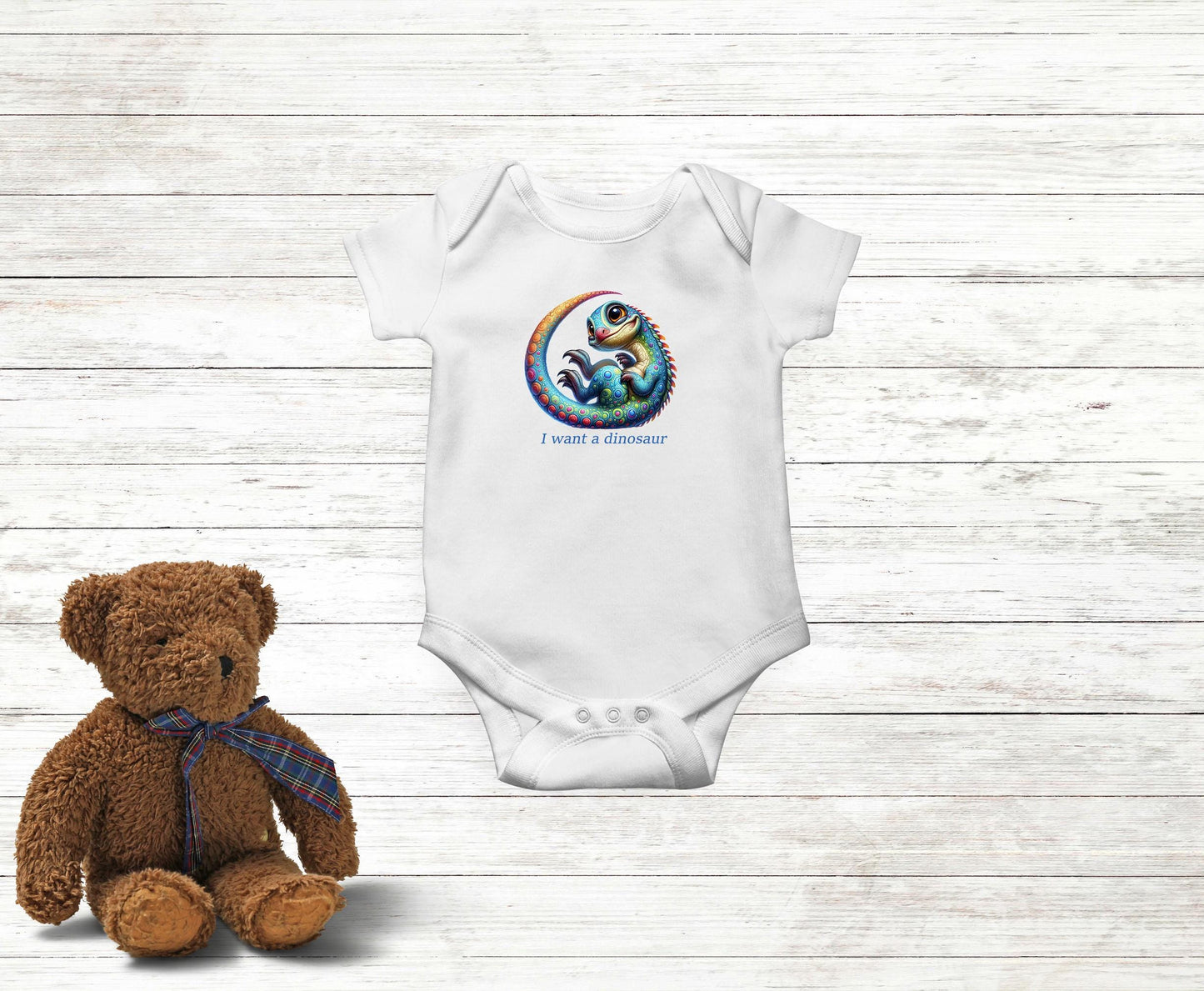 Baby Bodysuit, I Want a Dinosaur One Piece Baby Suit, Baby Gift, Long / Short Sleeve, 0-18 Months size