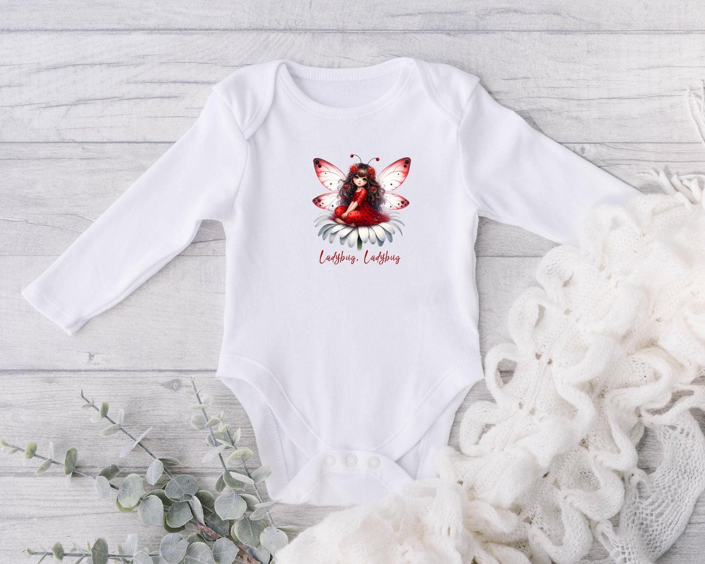 Baby Bodysuit, Ladybug, Ladybug Fairy One Piece Baby Suit, Baby Gift, Long / Short Sleeve, 0-18 Months size