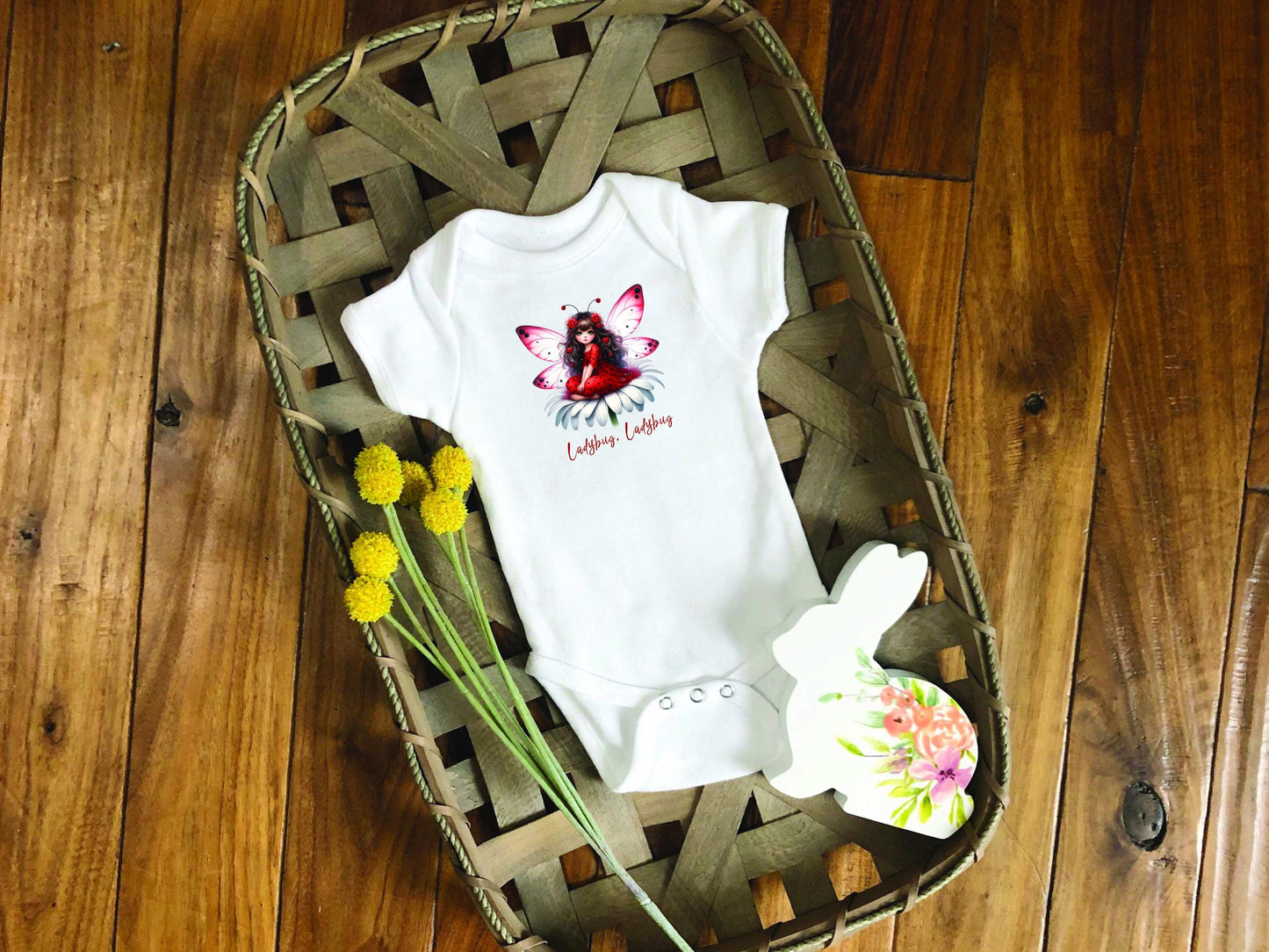 Baby Bodysuit, Ladybug, Ladybug Fairy One Piece Baby Suit, Baby Gift, Long / Short Sleeve, 0-18 Months size