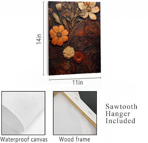 11x14 Rust Floral Wall Art Canvas Print