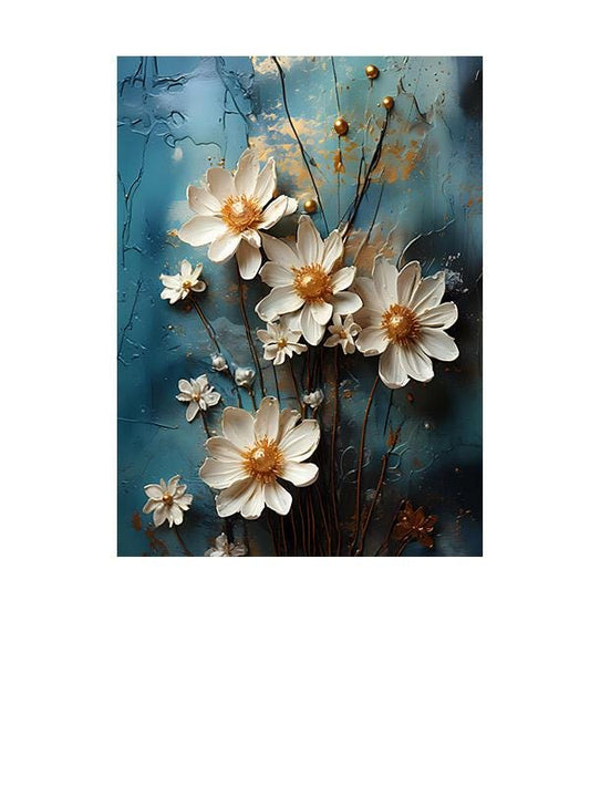 11x14 White Flowers on Teal Wall Art Canvas Print